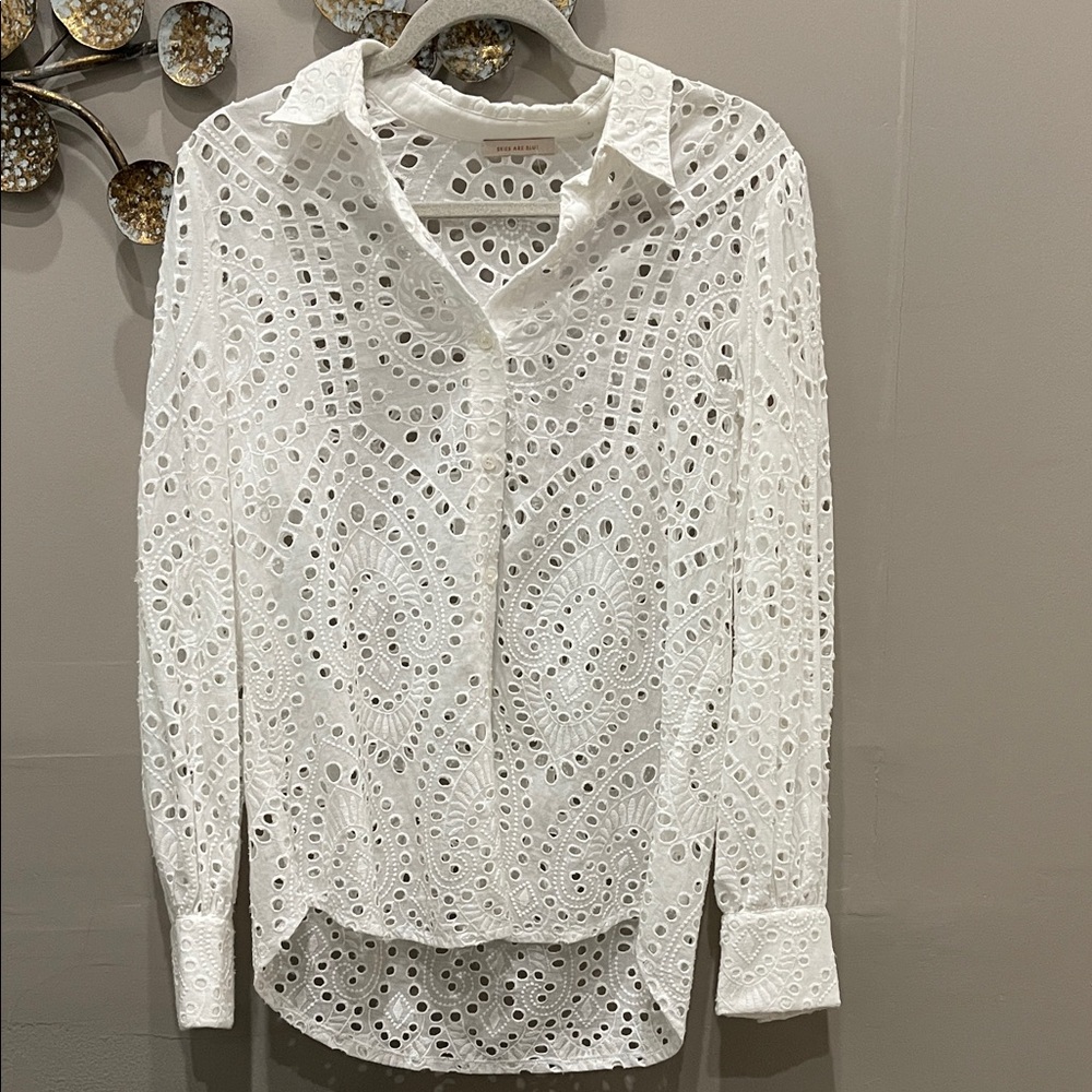 Skies Are Blue White Eyelet Button-Down Shirt
